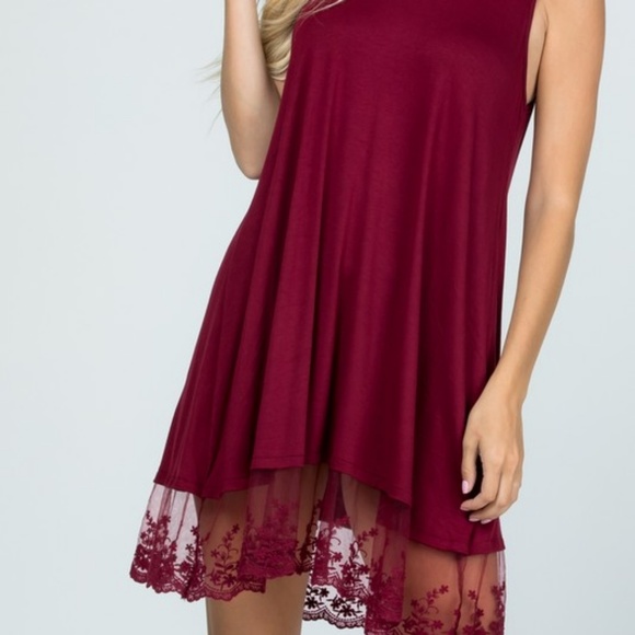 Gorgeous burgundy tank dress with lace hem - Picture 5 of 7